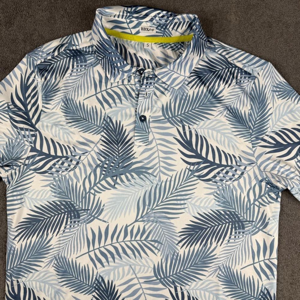 RBX Performance X-Dri Men's Golf Short Sleeve Polo Small Flowers Blue White